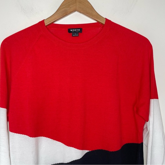 Worth New York Women's Sweater Black White Red Color Block Crewneck Size L 57% C - Picture 5 of 8